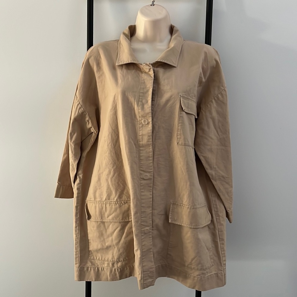 Eileen Fisher Organic Cotton Light Jacket Tan Women Jacket Oversized Size S